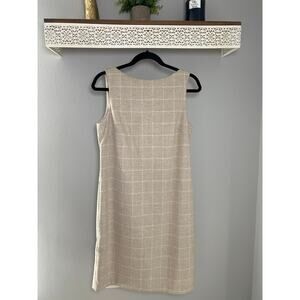 Adrienne Vittadini Virgin Wool Cream Windopane Sheath Dress Size 8